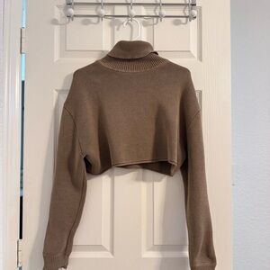 Zara Brown Cropped Turtleneck Sweater